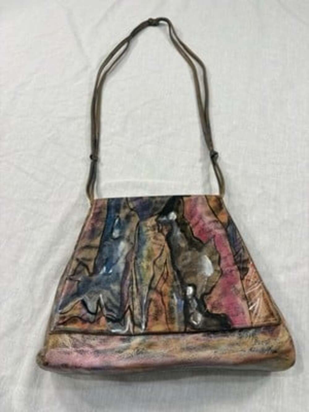 Vintage Jane Yoo hand-painted leather crossbody bag